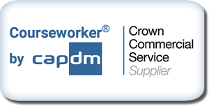 A logo with the words "Courseworker by CAPDM: Crown Commercial Service Supplier"